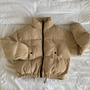 Commense Tan Corduroy Cropped Puffer